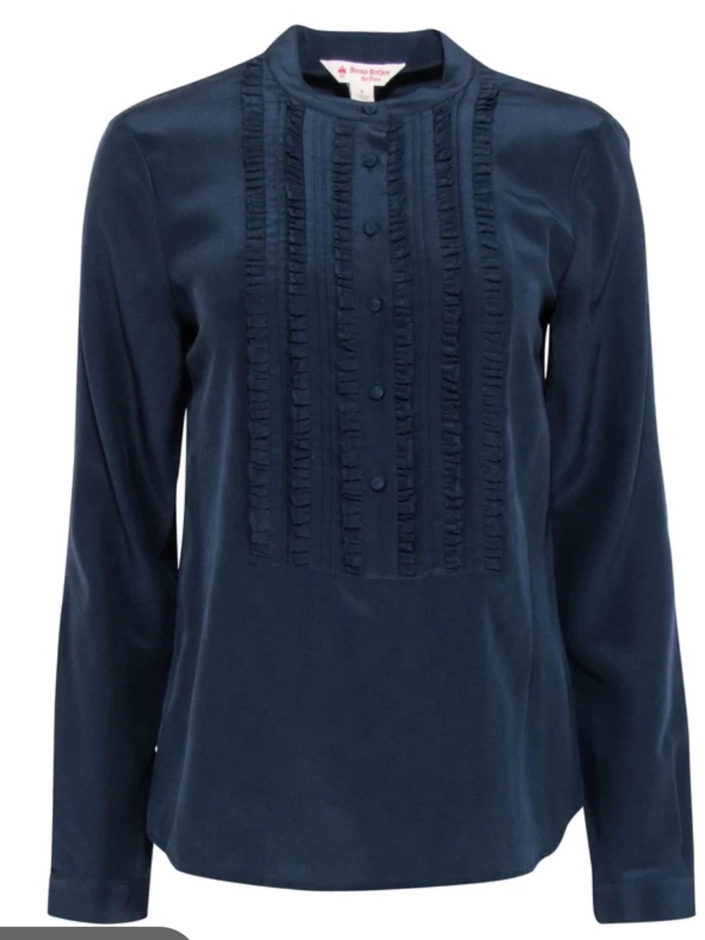 Brooks Brothers Navy Ruffle-Front Long-Sleeve Blouse